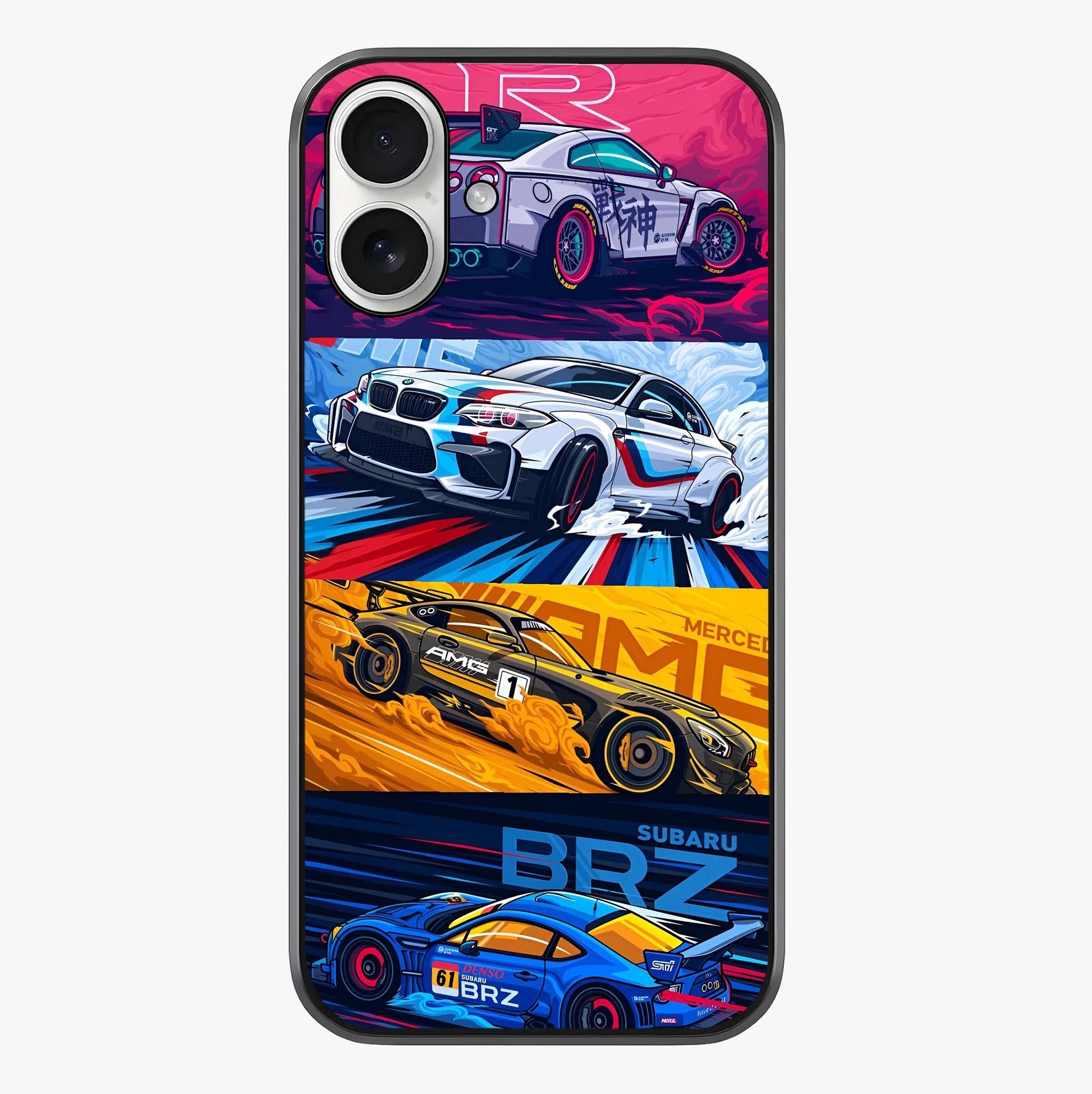 Jdm Sports Car Glass Case showing full back design in clean flat view with glossy glass finish.
