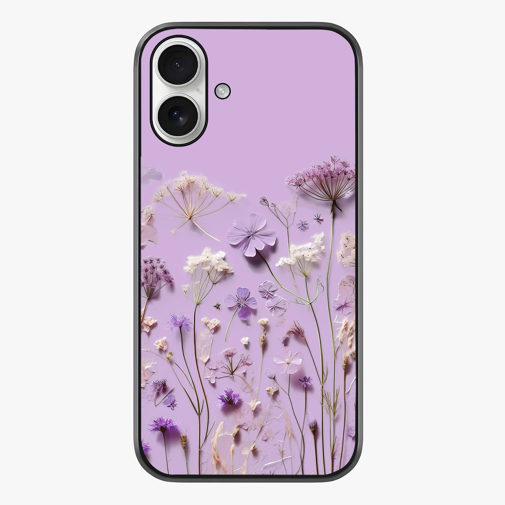 Lavender Blossom Dream Glass Case showing full back design in clean flat view with glossy glass finish.