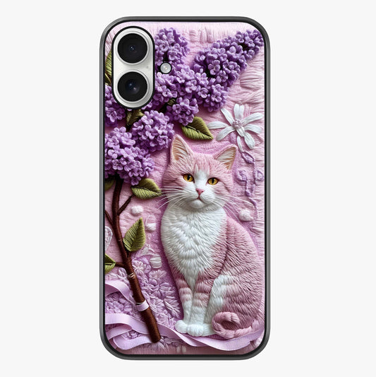 Lavender Cat Whimsy Glass Case showing full back design in clean flat view with glossy glass finish.