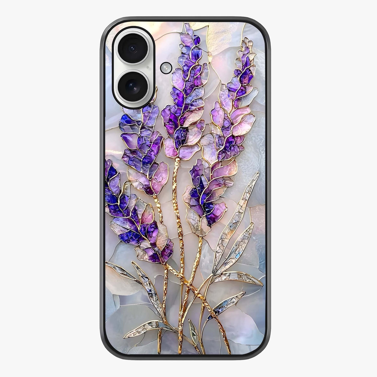 Lavender Dream Glow Glass Case showing full back design in clean flat view with glossy glass finish.