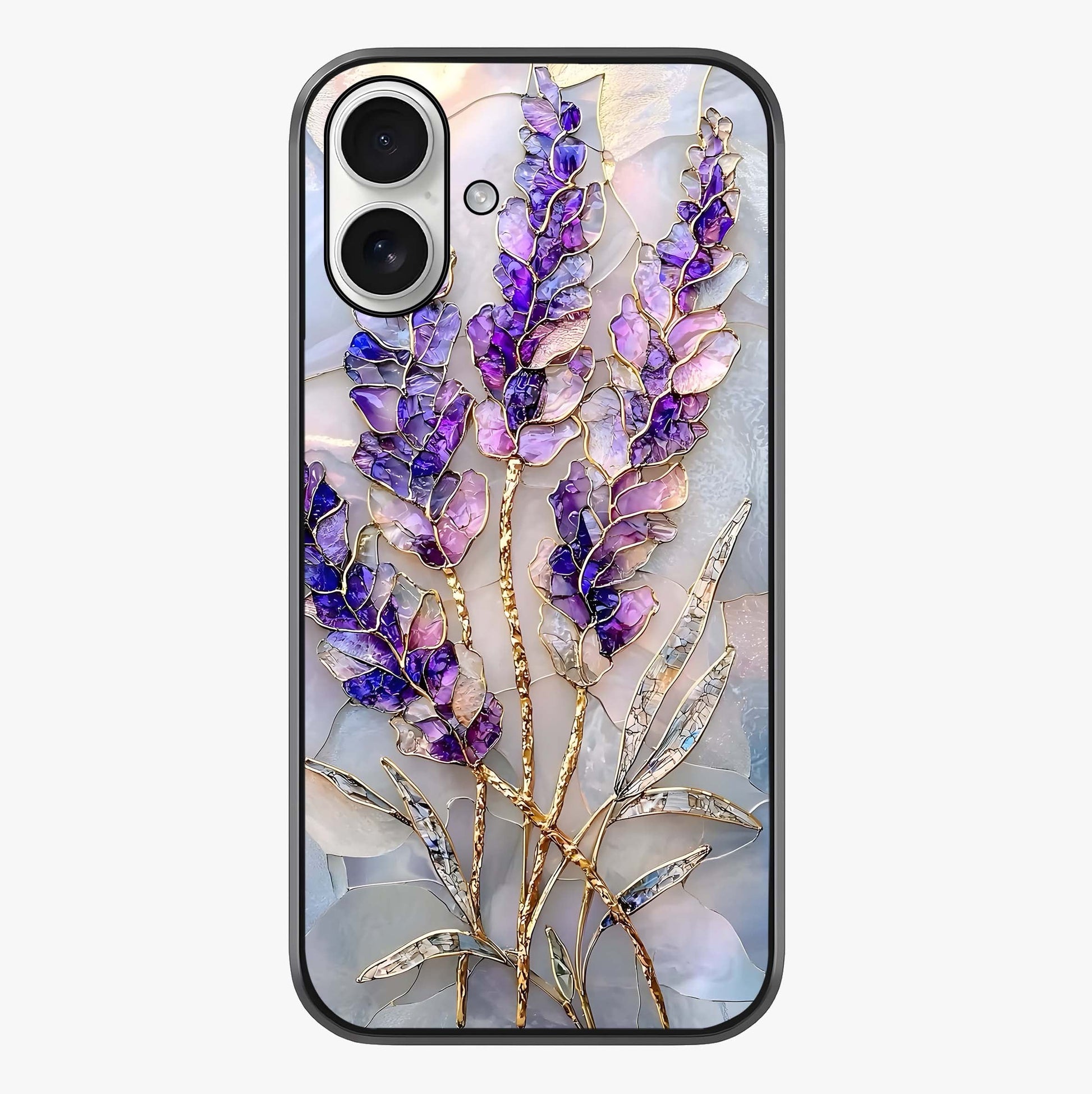 Lavender Dream Glow Glass Case showing full back design in clean flat view with glossy glass finish.