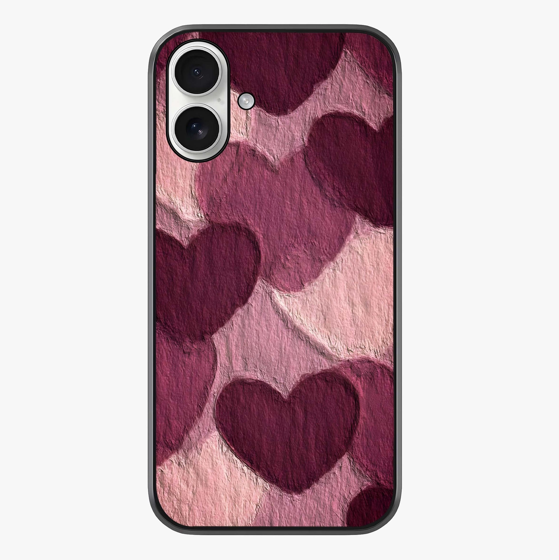 Layered Paper Hearts Glass Case showing full back design in clean flat view with glossy glass finish.