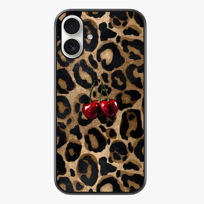 Leopard Wild Cherry Glass Case showing full back design in clean flat view with glossy glass finish.