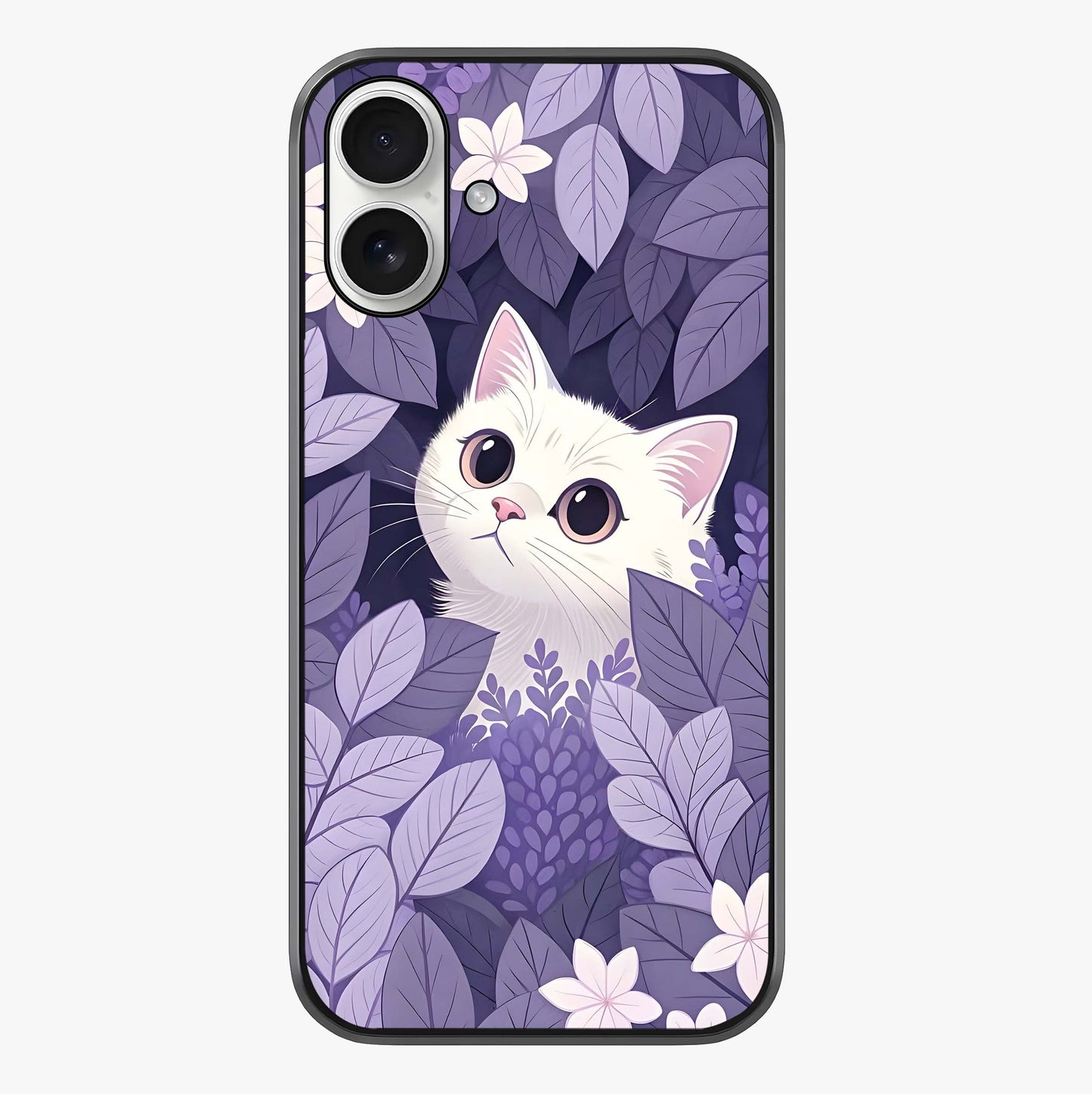 Lilac Hide Peek Cat Glass Case showing full back design in clean flat view with glossy glass finish.