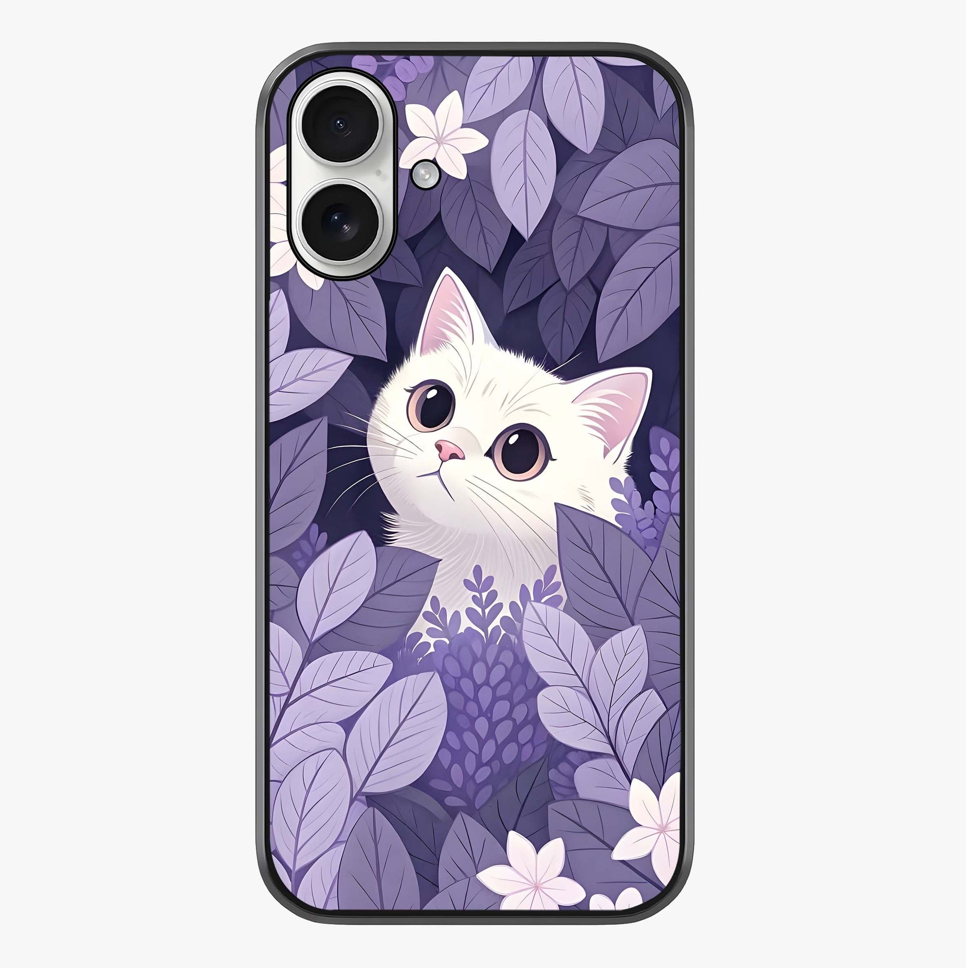 Lilac Hide Peek Cat Glass Case showing full back design in clean flat view with glossy glass finish.