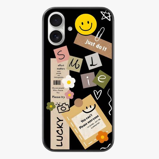 Lucky Aesthetic Collage Glass Case showing full back design in clean flat view with glossy glass finish.