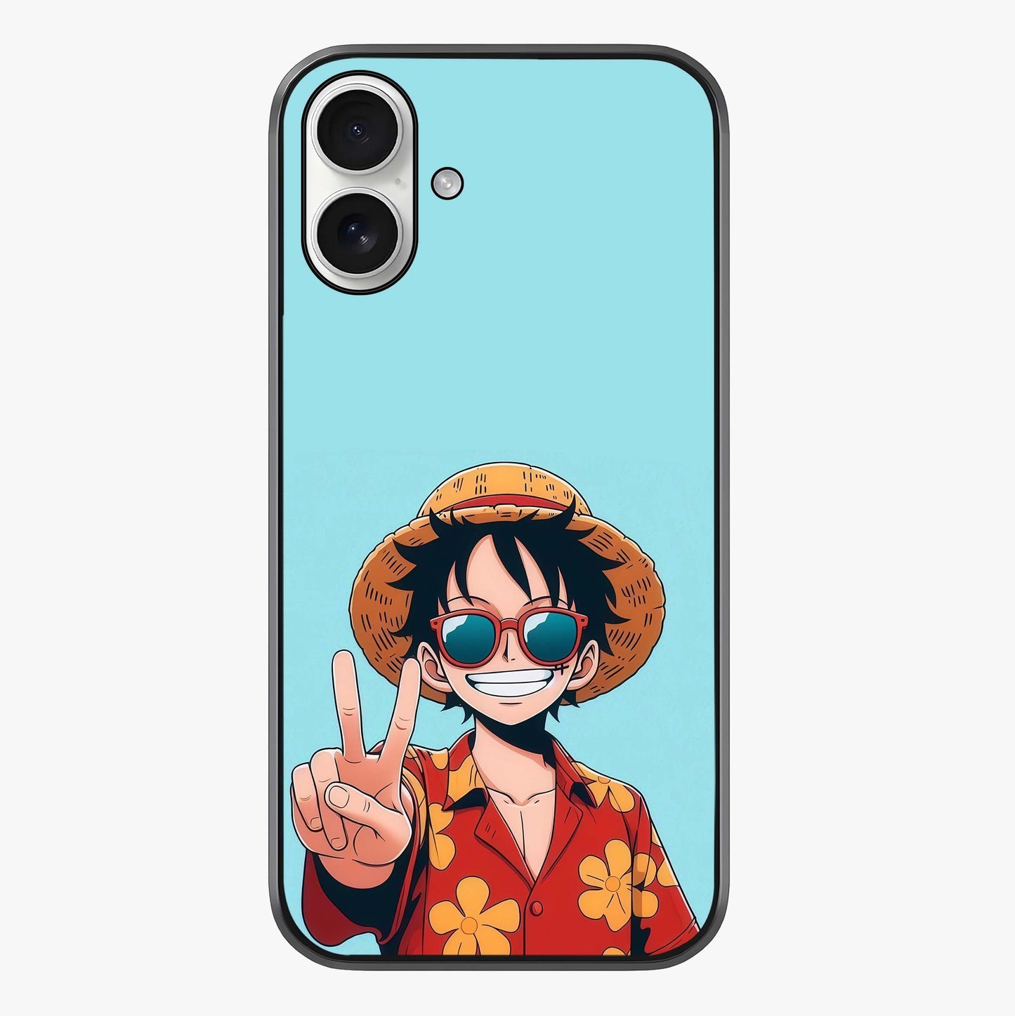 Luffy Summer Anime Vibe Glass Case showing full back design in clean flat view with glossy glass finish.