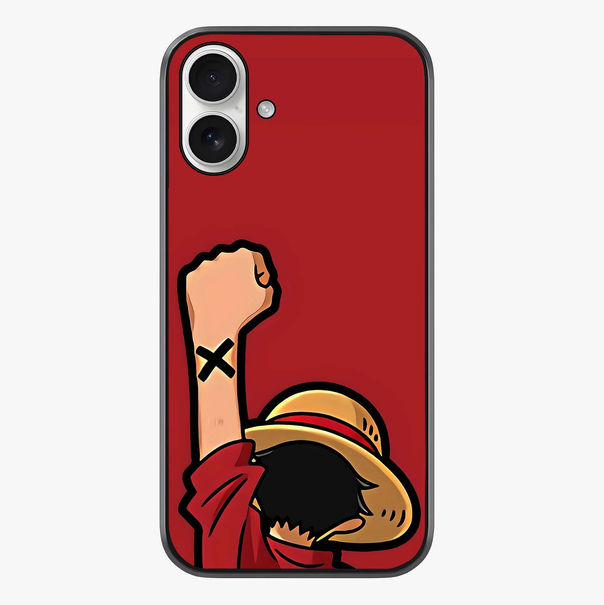 Luffy X Spirit Glass Case showing full back design in clean flat view with glossy glass finish.