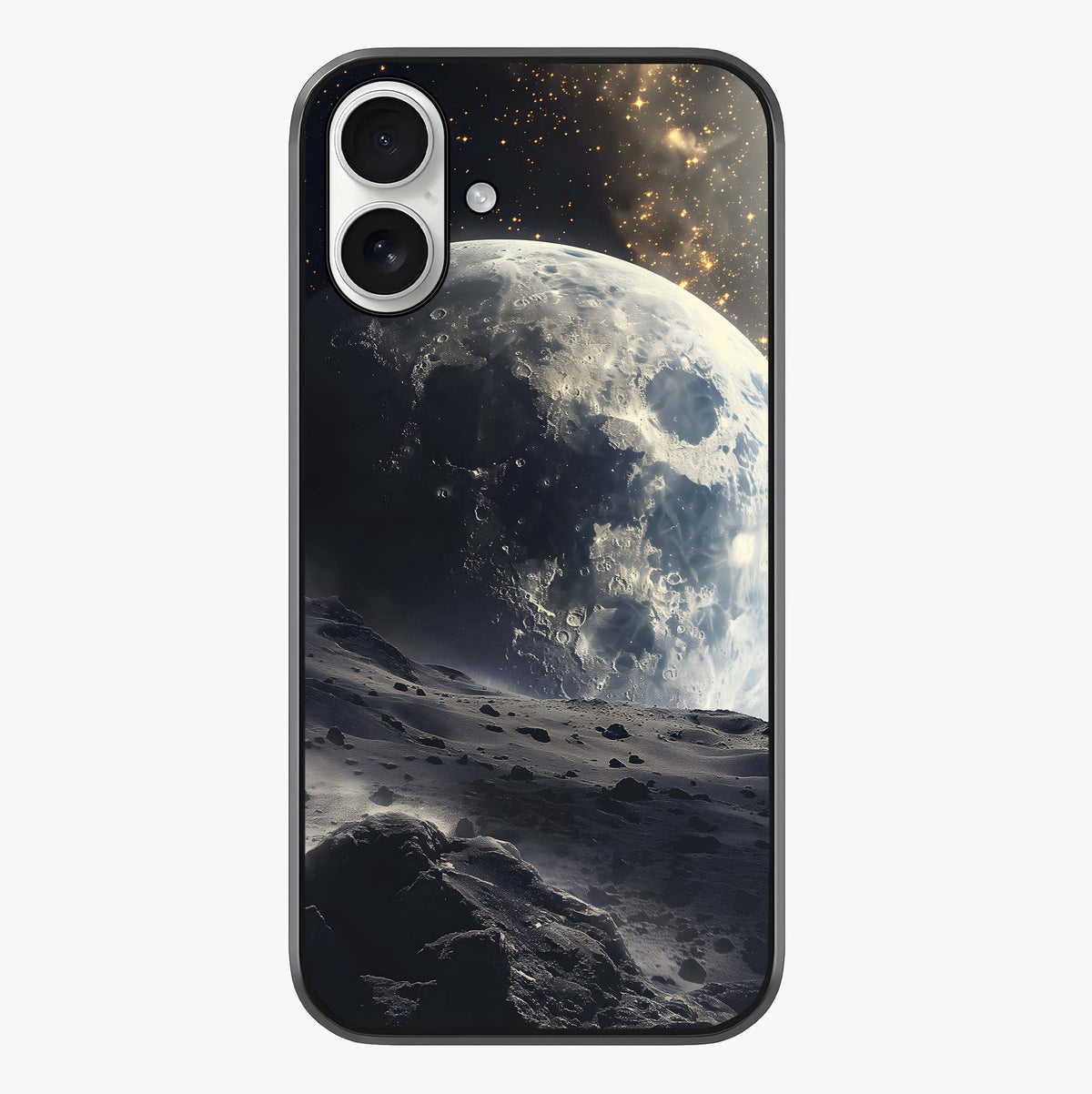 Lunar Horizon Glow Glass Case showing full back design in clean flat view with glossy glass finish.