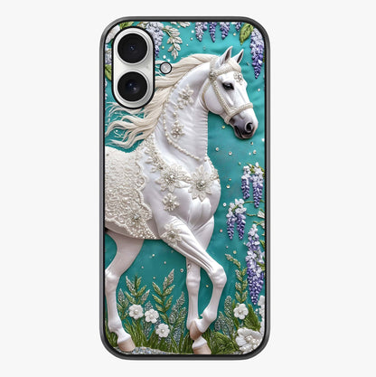 Majestic Floral Stallion Glass Case showing full back design in clean flat view with glossy glass finish.
