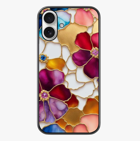 Marble Flower Pattern Glass Case showing full back design in clean flat view with glossy glass finish.