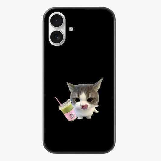 Matcha Cat Style Glass Case showing full back design in clean flat view with glossy glass finish.