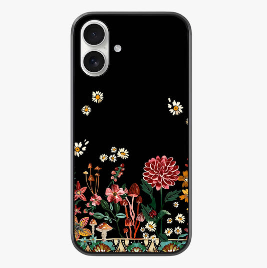 Midnight Bloom Pattern Glass Case showing full back design in clean flat view with glossy glass finish.