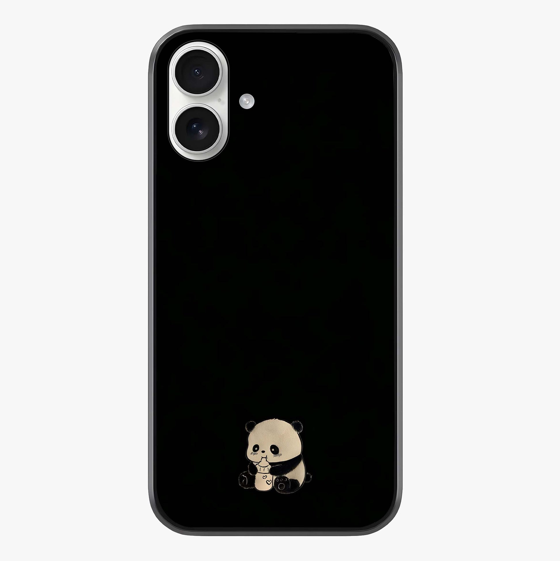 Midnight Panda Love Glass Case showing full back design in clean flat view with glossy glass finish.