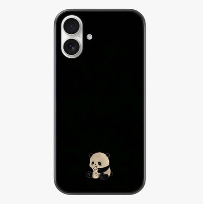 Midnight Panda Love Glass Case showing full back design in clean flat view with glossy glass finish.