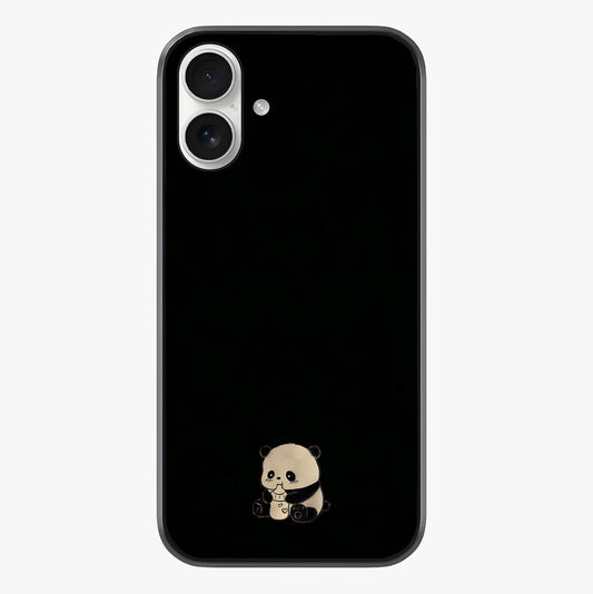 Midnight Panda Love Glass Case showing full back design in clean flat view with glossy glass finish.
