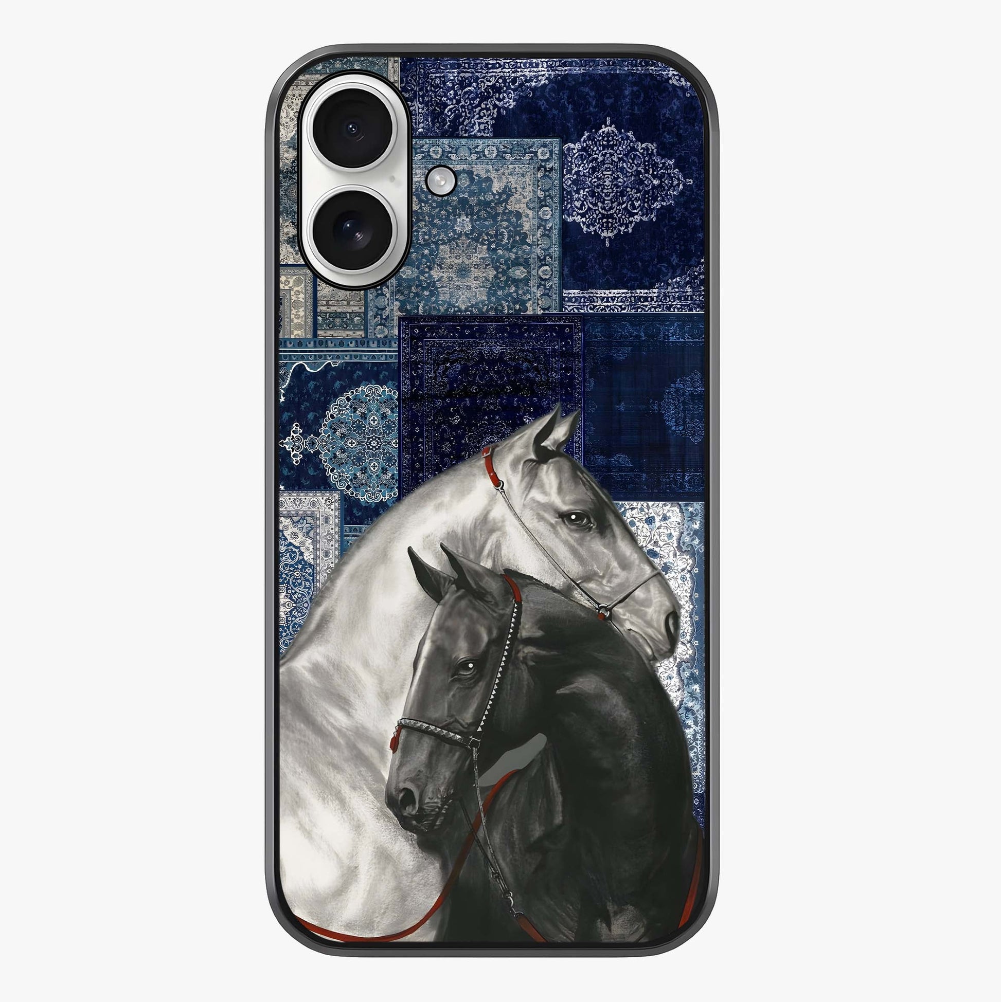 Midnight Stallion Blues Glass Case showing full back design in clean flat view with glossy glass finish.