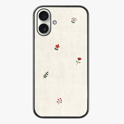 Minimalistic Blue With White Flower Pattern Glass Case showing full back design in clean flat view with glossy glass finish.