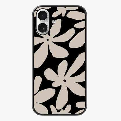 Monochrome Petal Dance Glass Case showing full back design in clean flat view with glossy glass finish.