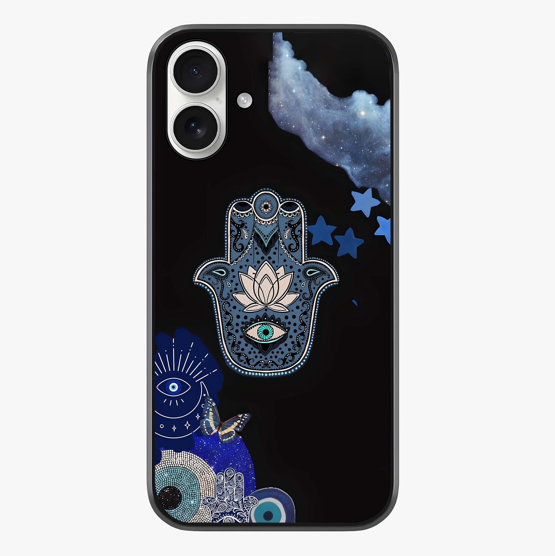 Mystic Hand Aura Glass Case showing full back design in clean flat view with glossy glass finish.