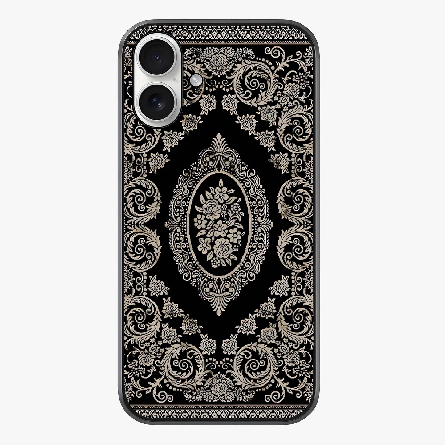 Noir Bloom Elegance Glass Case showing full back design in clean flat view with glossy glass finish.