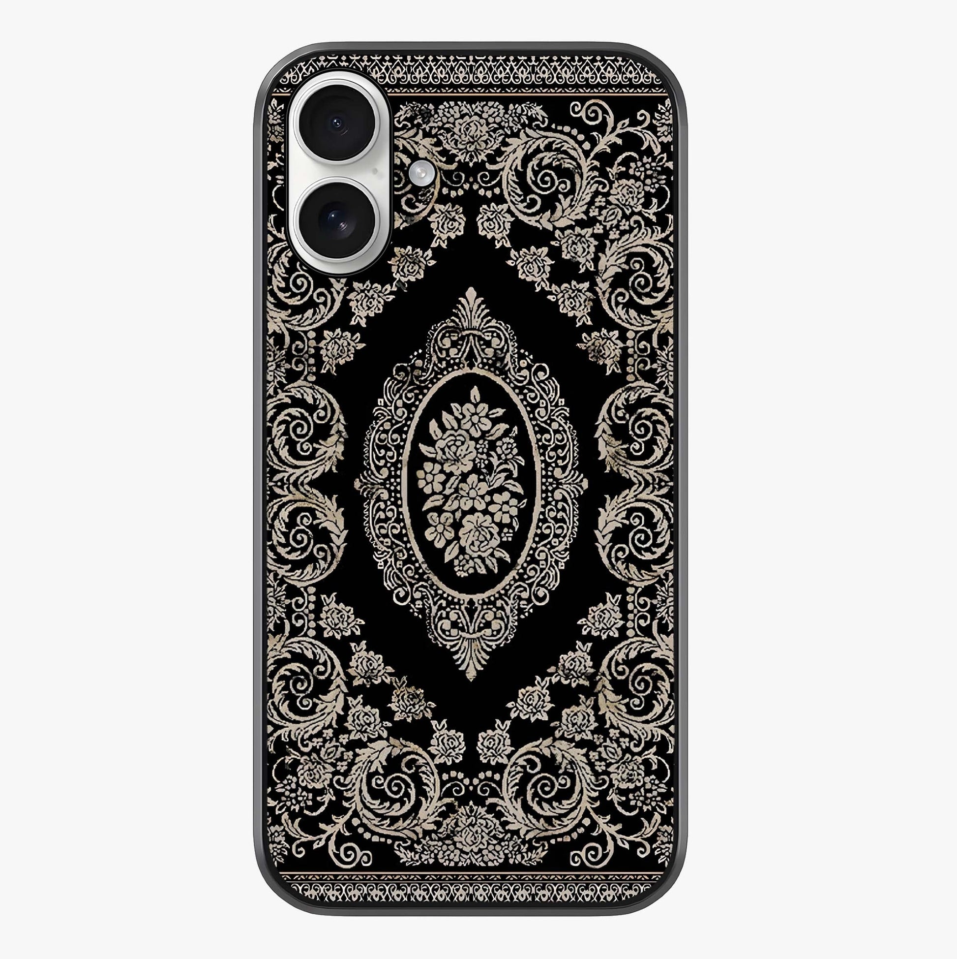 Noir Bloom Elegance Glass Case showing full back design in clean flat view with glossy glass finish.