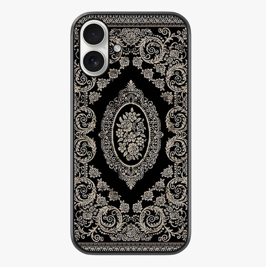 Noir Bloom Elegance Glass Case showing full back design in clean flat view with glossy glass finish.