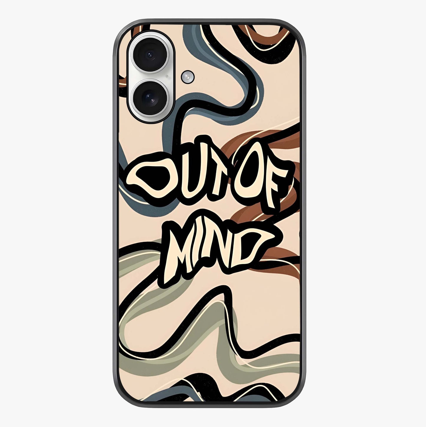Out Of Mind Glass Case showing full back design in clean flat view with glossy glass finish.