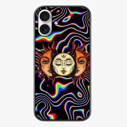 Psychedelic Sun Glass Case showing full back design in clean flat view with glossy glass finish.