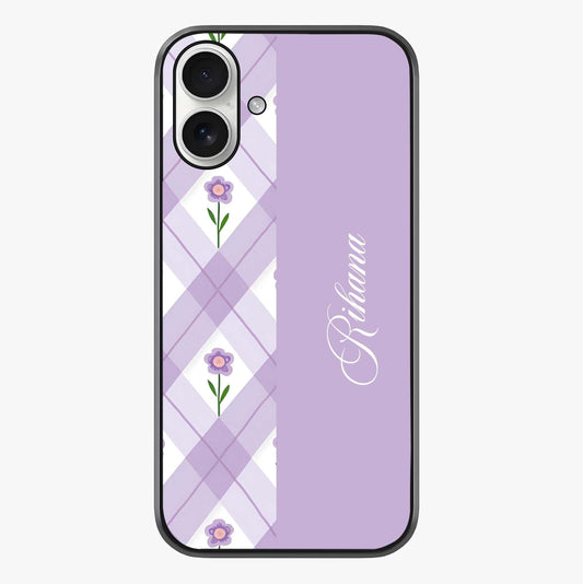 Purple Diamond Floral Glass Case showing full back design in clean flat view with glossy glass finish.