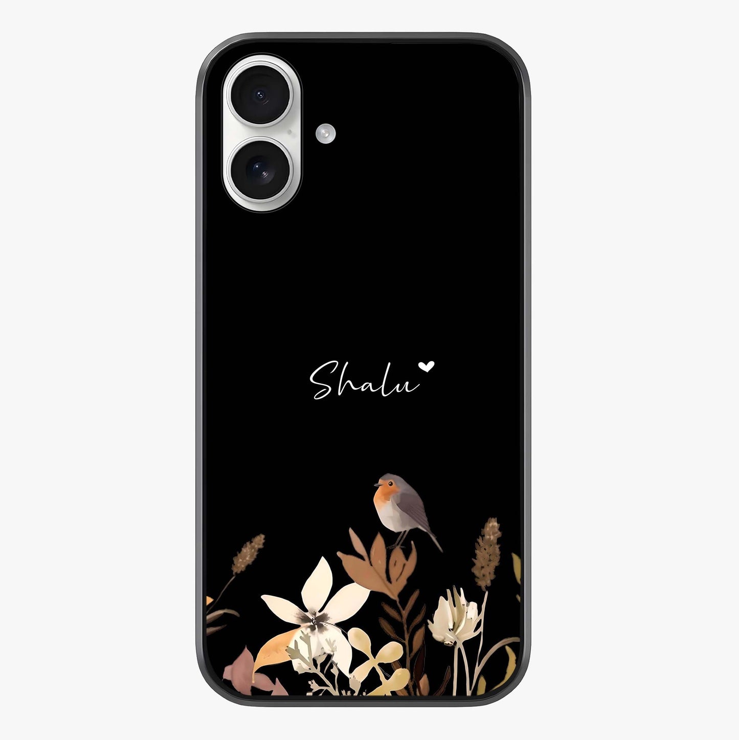 Quiet Garden Tune Custom Name Glass Case showing full back design in clean flat view with glossy glass finish.