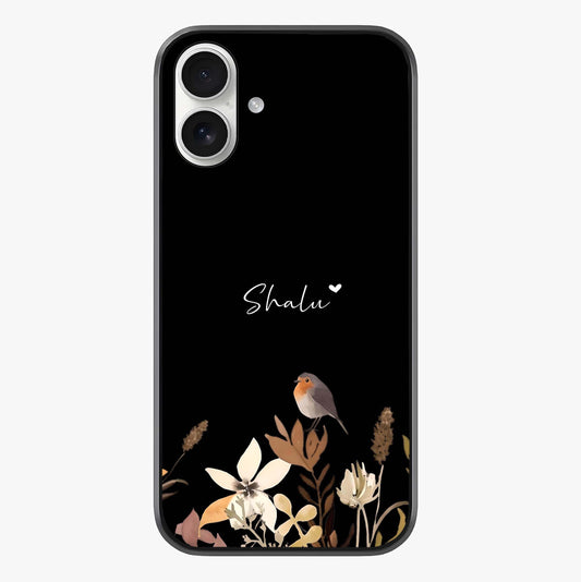 Quiet Garden Tune Custom Name Glass Case showing full back design in clean flat view with glossy glass finish.