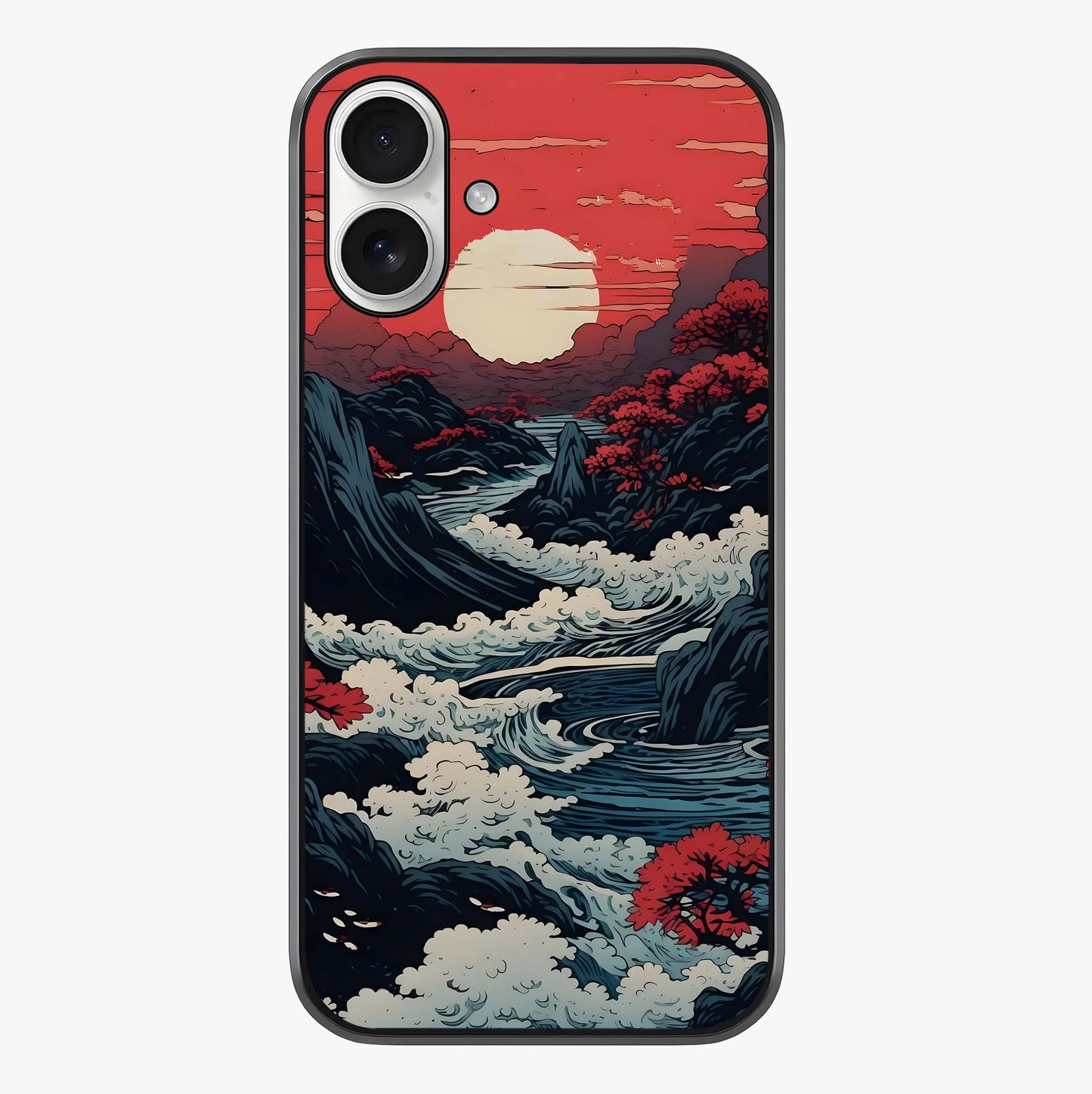 Red Sunset Scenery Glass Case showing full back design in clean flat view with glossy glass finish.