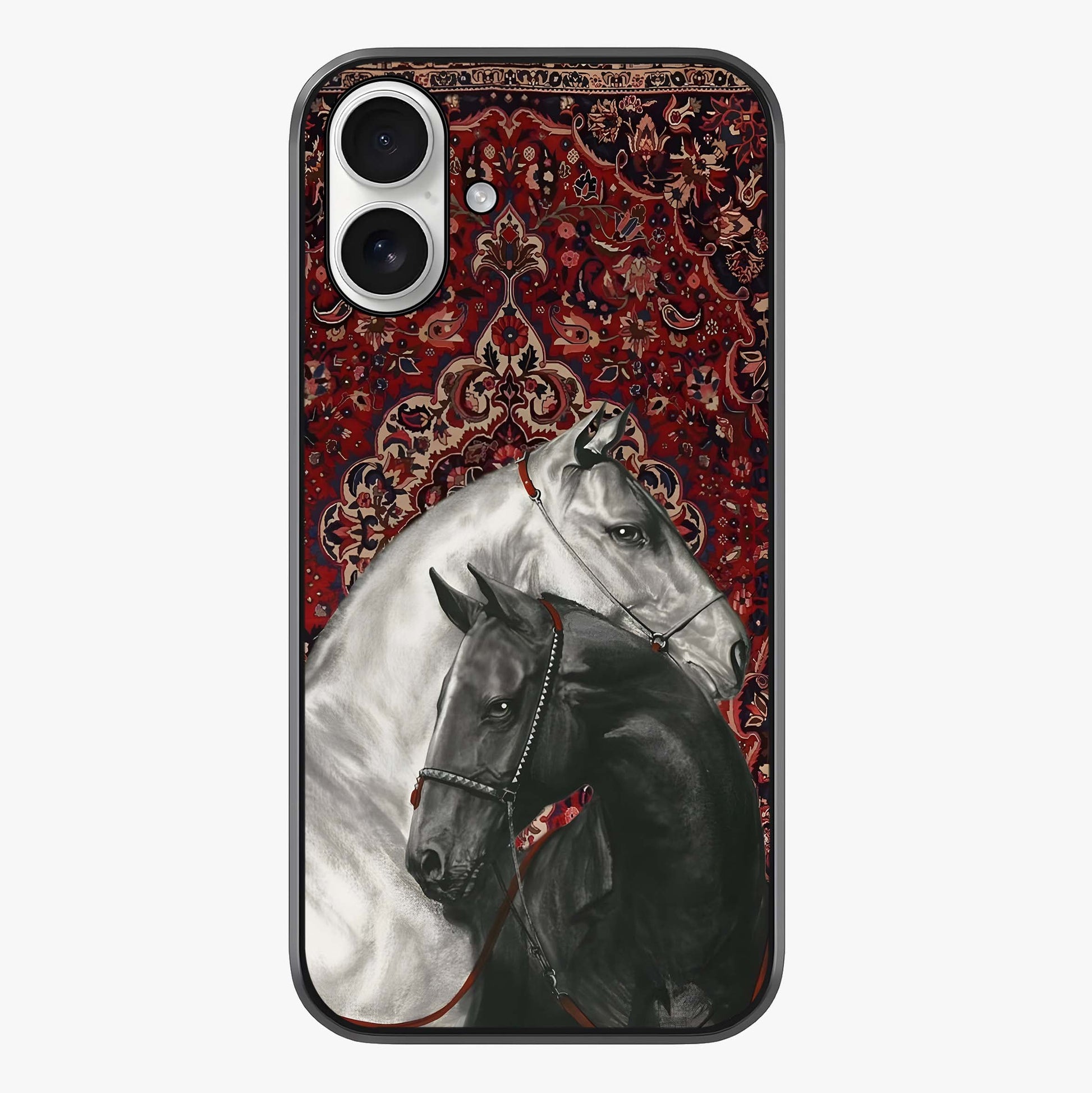 Regal Stallion Tapestry Glass Case showing full back design in clean flat view with glossy glass finish.