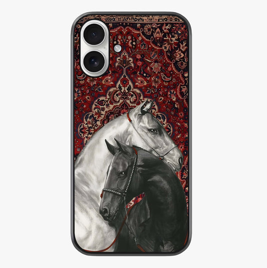 Regal Stallion Tapestry Glass Case showing full back design in clean flat view with glossy glass finish.