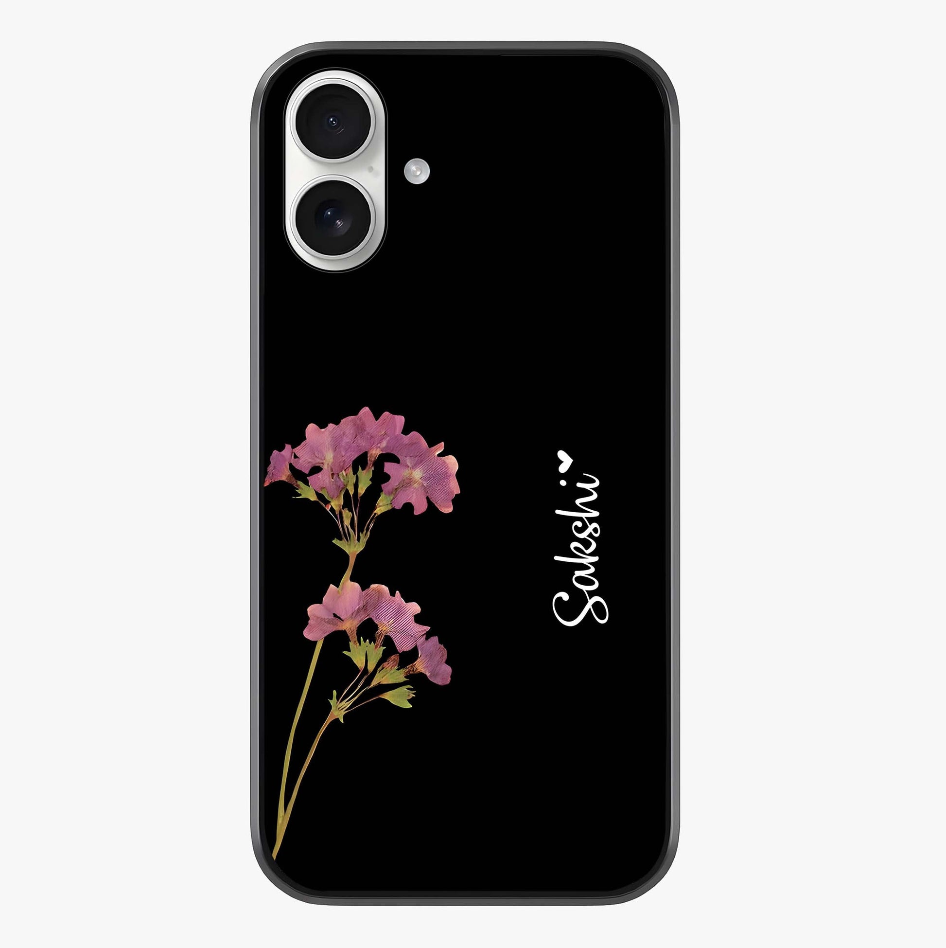 Riching Lavender Flower Custom Name Glass Case showing full back design in clean flat view with glossy glass finish.