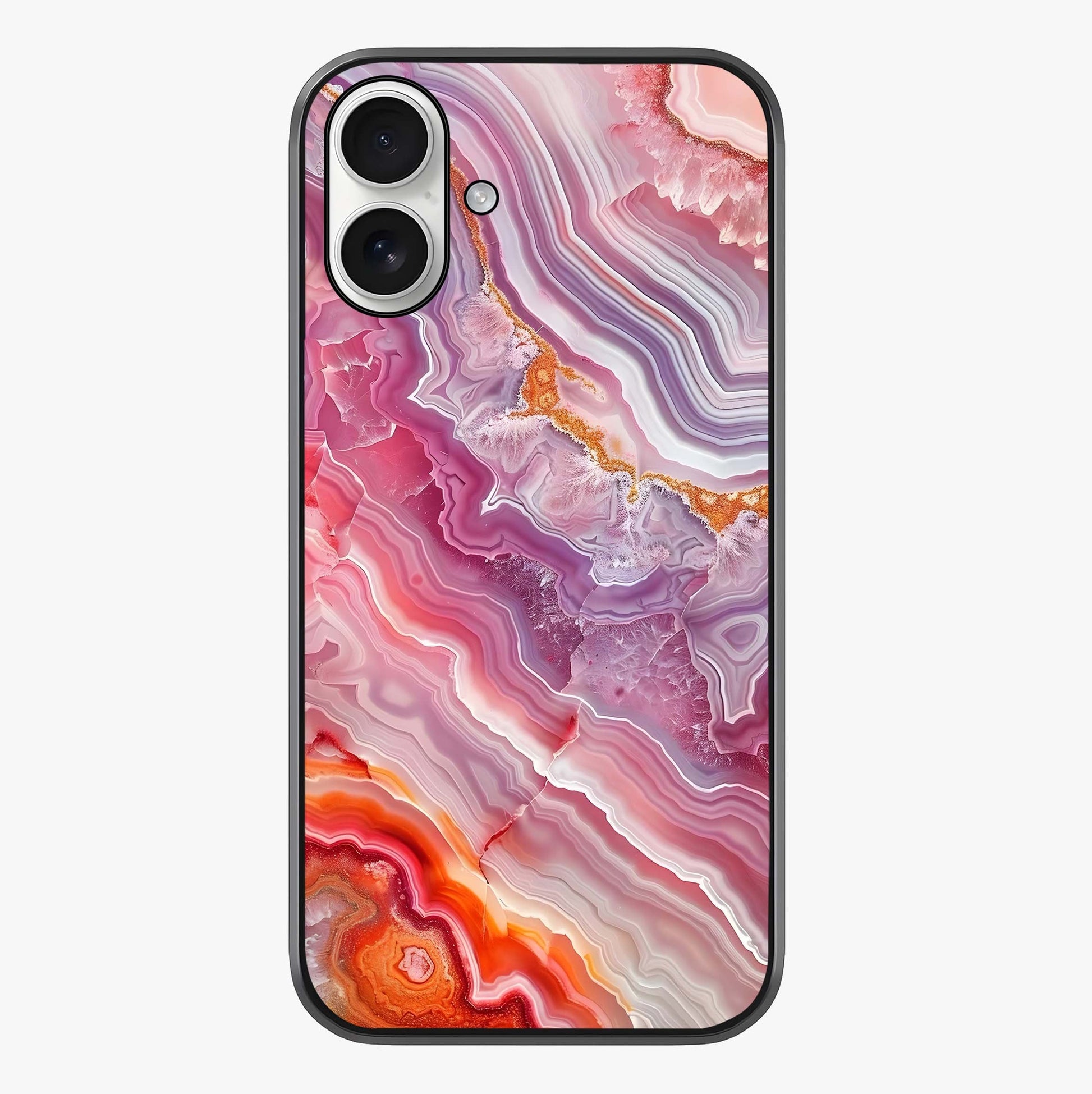 Rose Quartz Marble Glass Case showing full back design in clean flat view with glossy glass finish.