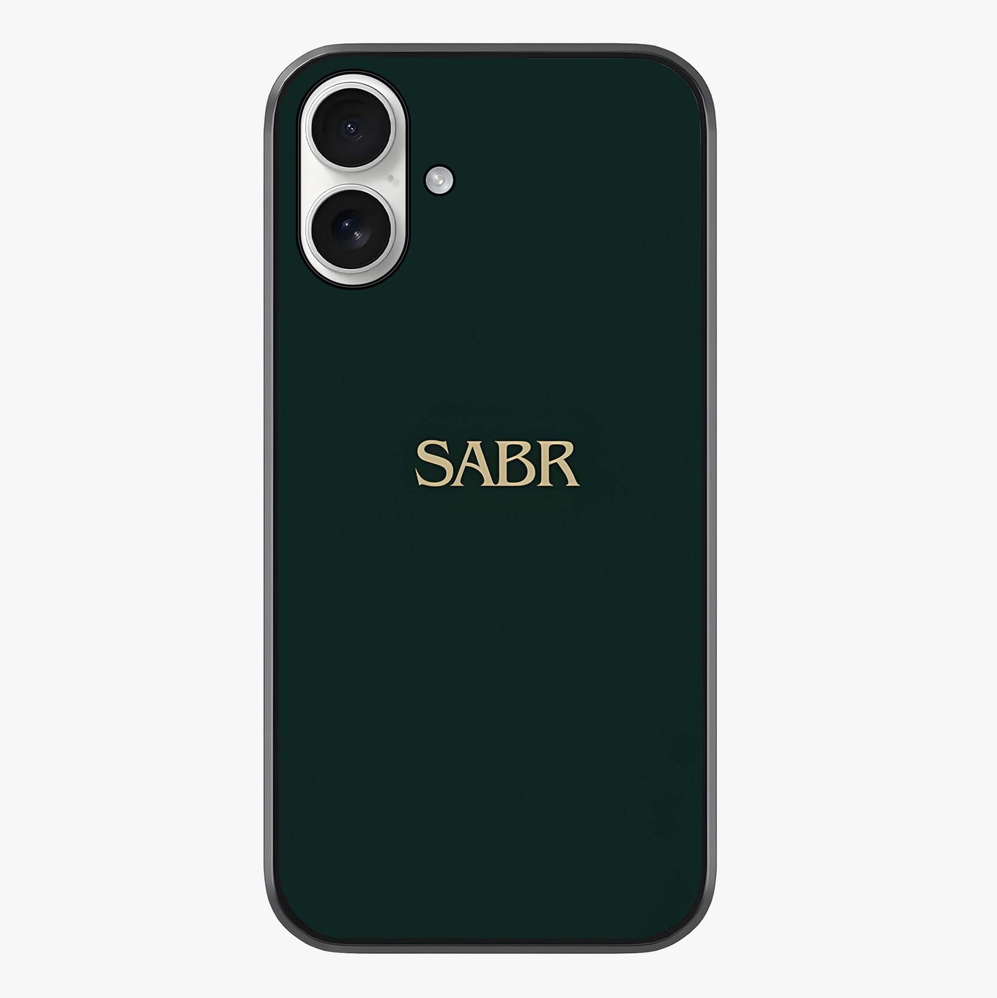 Sabr Minimal Patience Glass Case showing full back design in clean flat view with glossy glass finish.