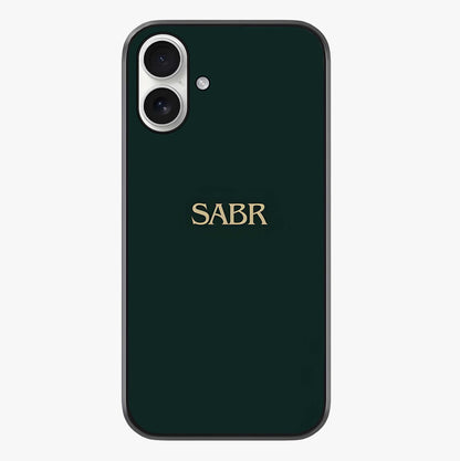 Sabr Minimal Patience Glass Case showing full back design in clean flat view with glossy glass finish.
