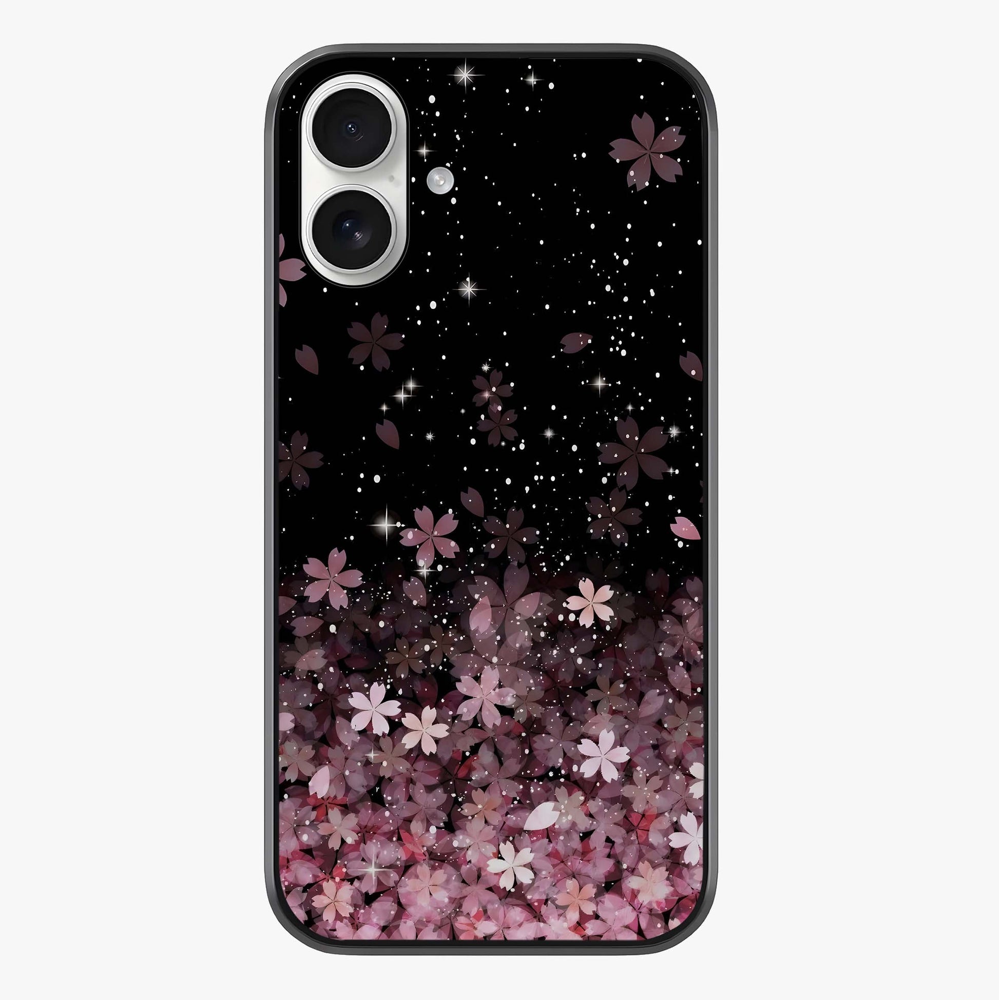 Small Starry Flowers Glass Case showing full back design in clean flat view with glossy glass finish.