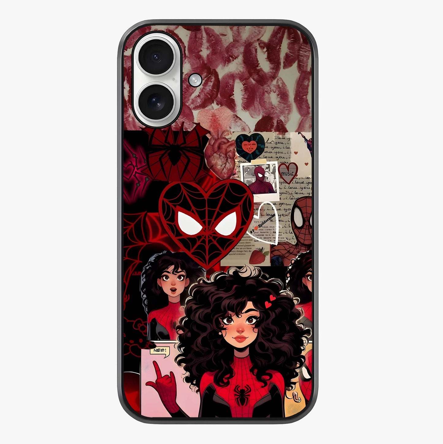 Spider Love Story Glass Case showing full back design in clean flat view with glossy glass finish.