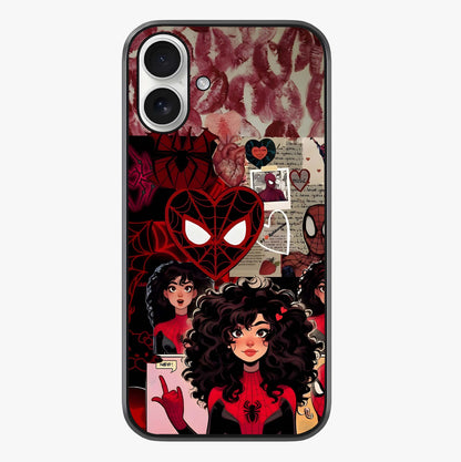 Spider Love Story Glass Case showing full back design in clean flat view with glossy glass finish.
