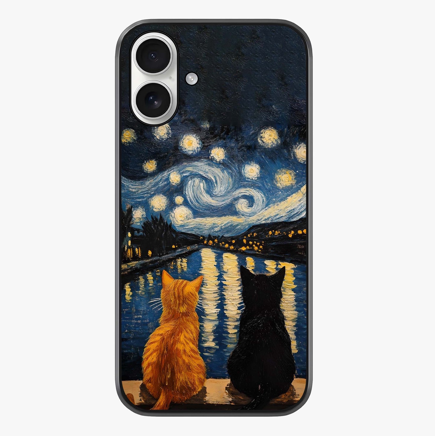 Starry River Cats Glass Case showing full back design in clean flat view with glossy glass finish.