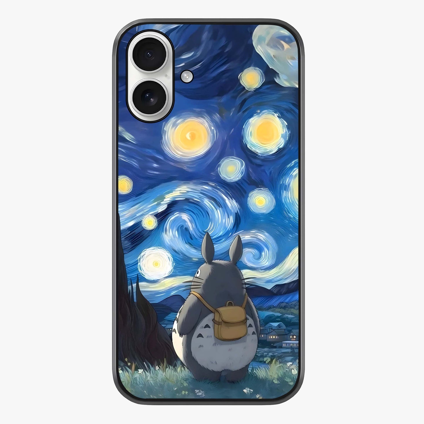 Totoro In Van Gogh Art Glass Case showing full back design in clean flat view with glossy glass finish.