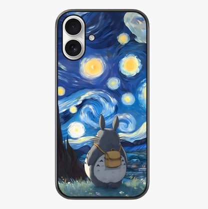 Totoro In Van Gogh Art Glass Case showing full back design in clean flat view with glossy glass finish.
