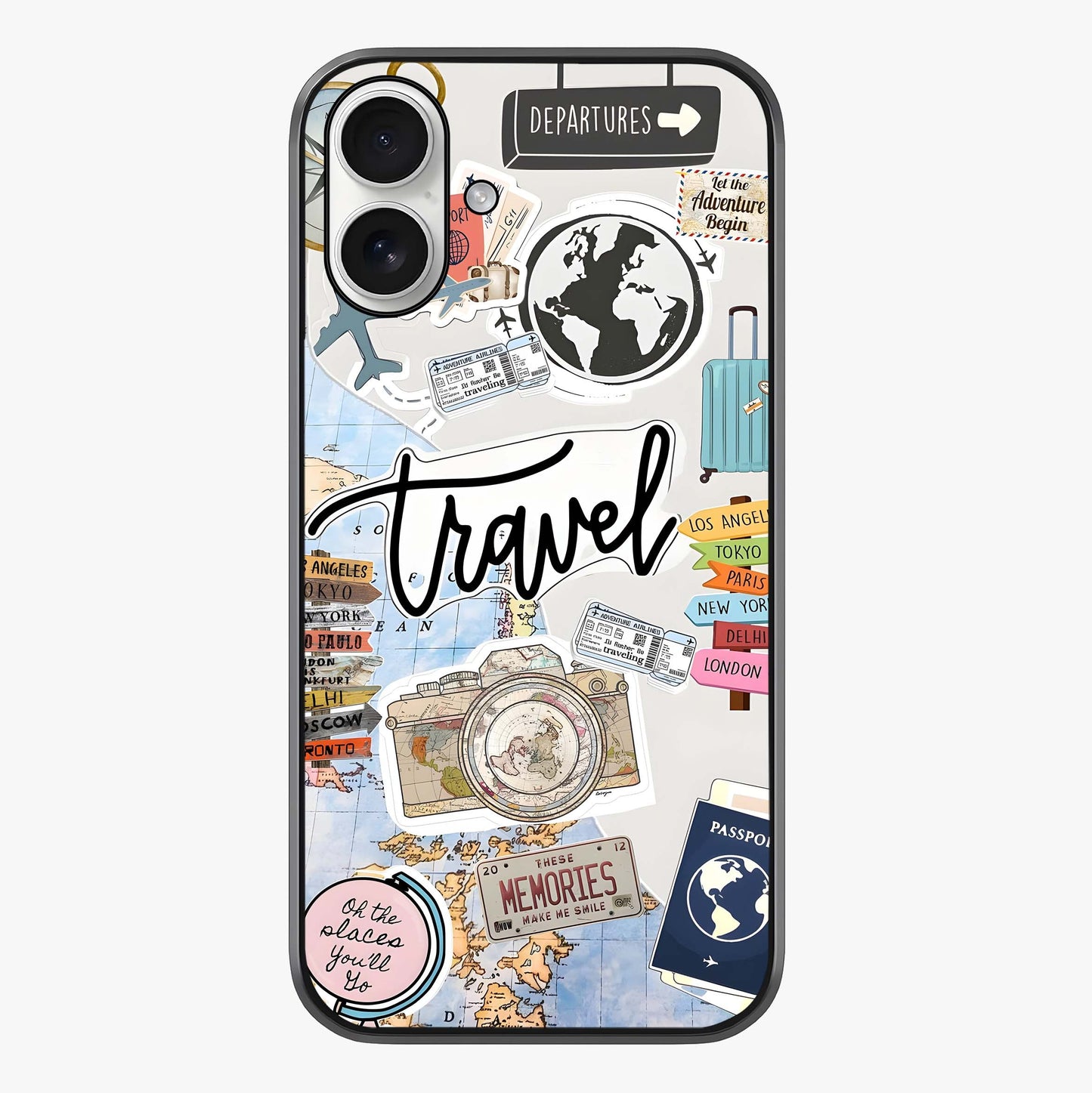 Wanderlust Journal Glass Case showing full back design in clean flat view with glossy glass finish.