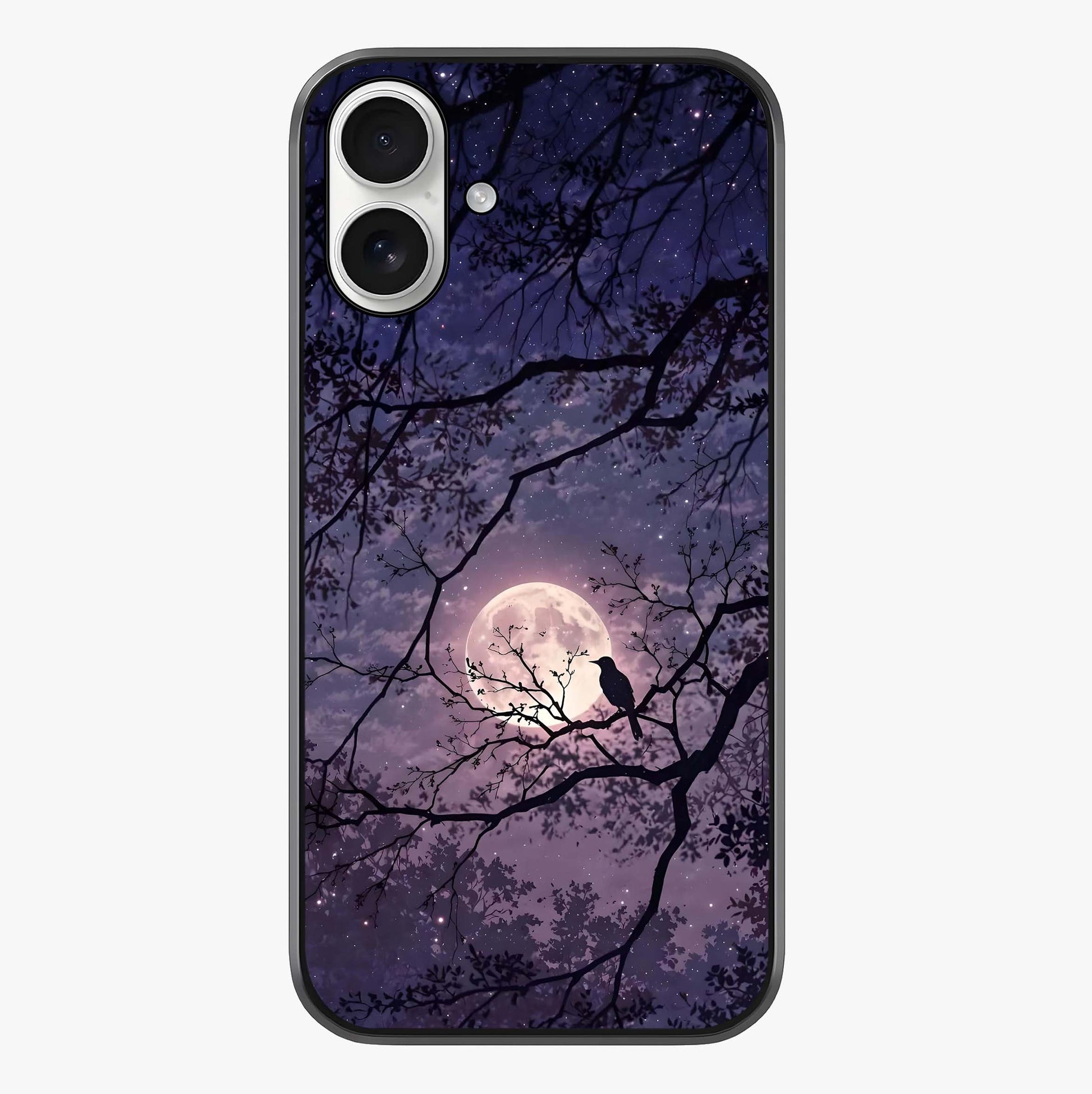 Whispering Moon Silence Glass Case showing full back design in clean flat view with glossy glass finish.