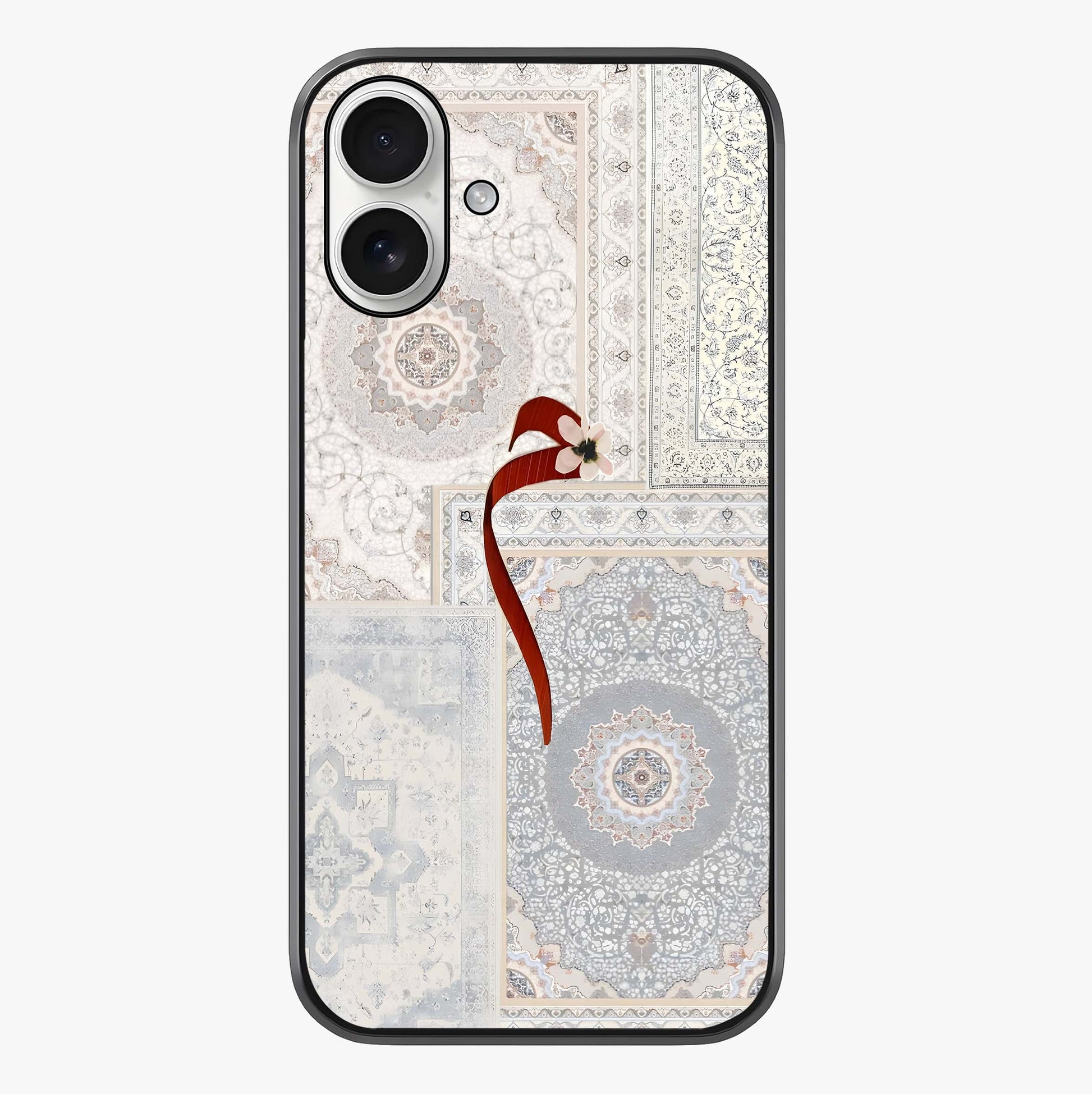 White Aesthetic Bow Glass Case showing full back design in clean flat view with glossy glass finish.