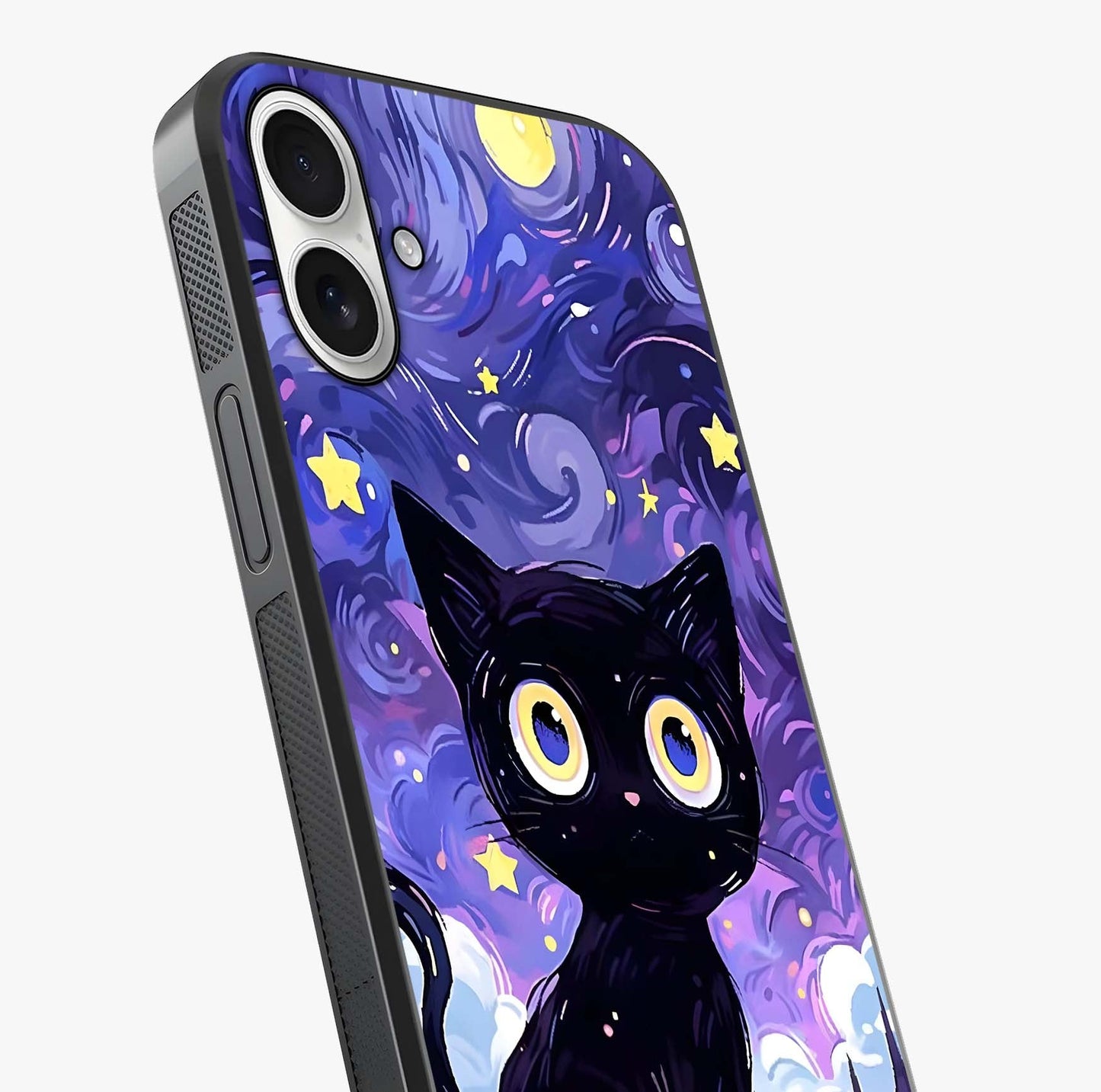 Abstract Cat Art Glass Case captured at a warm angle highlighting gloss, texture and premium glass finish.