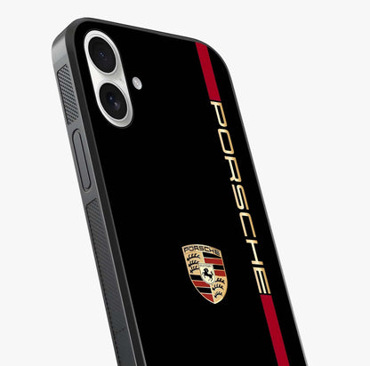 Black Minimal Porsche Glass Case captured at a warm angle highlighting gloss, texture and premium glass finish.